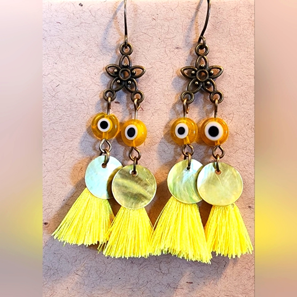 Yellow Evil Eye Earrings